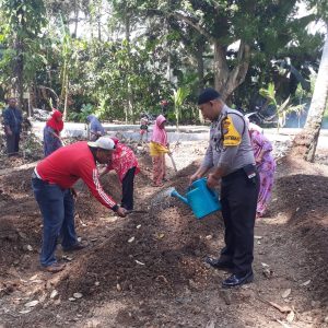 Wujud Polisi Penolong, Bhabinkamtibmas Polsek Batang Angkola Bantu Masyarakat Menanam Tanaman