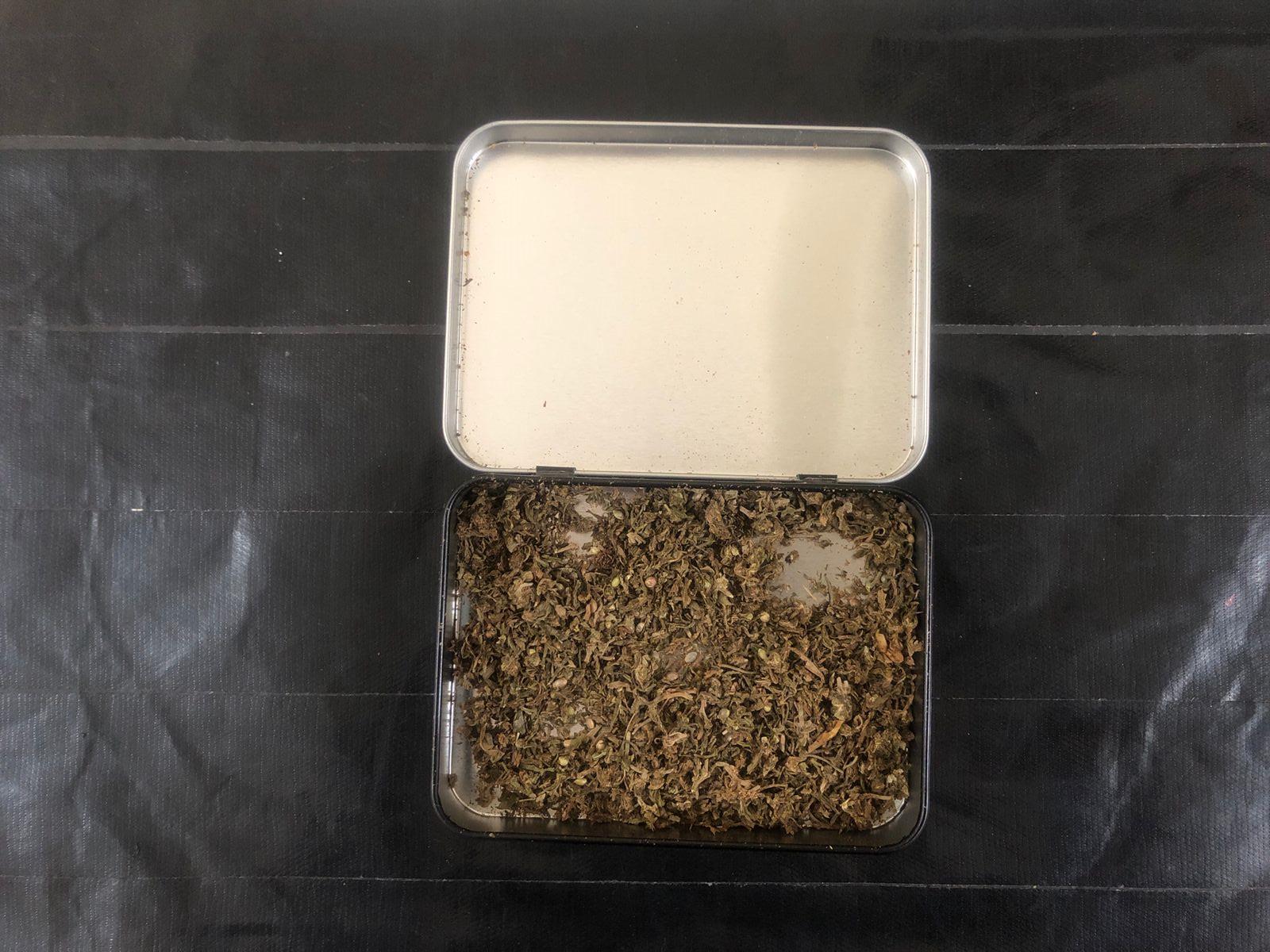 Tim gabungan menyita ganja yang di simpan di dalam kaleng berwarna hitam milik, F