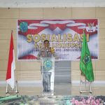 Kapolres Tapsel, AKBP Imam Zamroni, saat memberi sambutan pada sosialisasi anti korupsi di Gedung Serba Guna Kantor Bupati Paluta