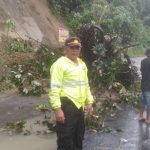 Kanit Reskrim Polsek Batang Angkola, Ipda Asjul Pane, saat hendak melakukan upaya pembersihan dan evakuasi material longsor serta Pohon tumbang yang menutupi Jalinsum Padangsidimpuan menuju Panyabungan