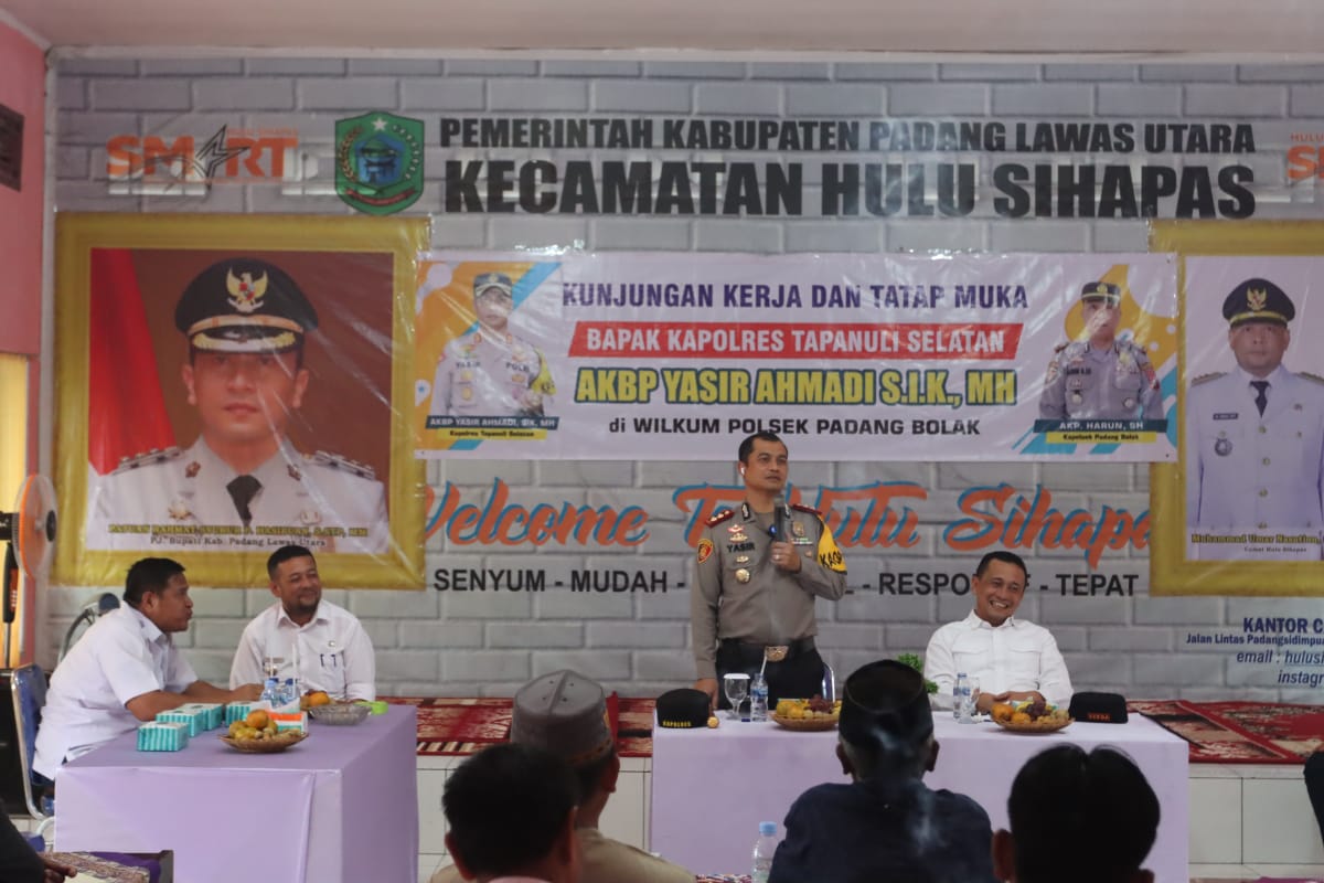 Kapolres Tapsel, AKBP Yasir Ahmadi, saat temu ramah dengan Forkopimcam Hulu Sihapas, Kabupaten Paluta