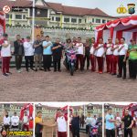 Semarak HUT Bhayangkara ke-78 di Kabupaten Tapsel yang diisi dengan berbagai kegiatan salah satunya olahraga bersama berhadiah door prize menarik