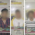 Ketiga tersangka menunjukkan barang bukti usai ditangkap Polisi dari Polsek Batang Angkola