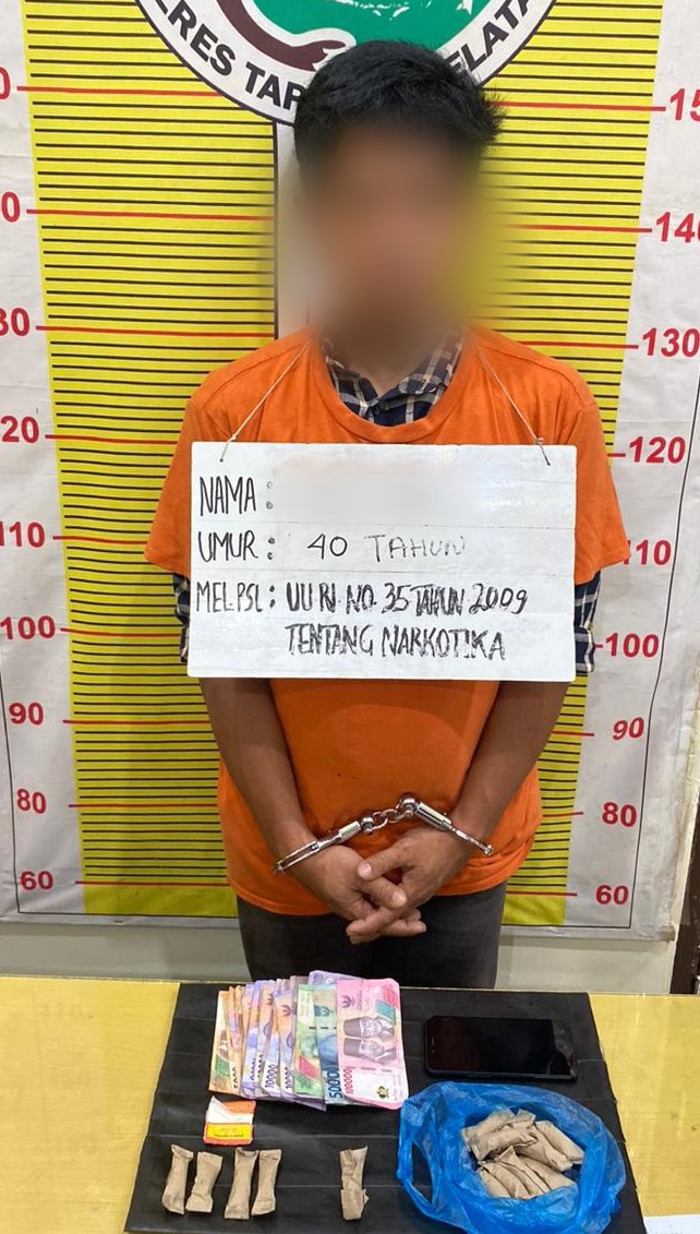 IA berikut barang bukti ganja dan lainnya, usai tertangkap Tim dari Sat Resnarkoba Polres Tapsel