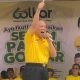 Sekretaris Wantim DPD Partai Golkar Sumut, Syahrul M Pasaribu, saat memberi sambutan pada acara jalan santai dan senam massal di Alun-alun Pasar Sipirok dalam rangka memperingati HUT ke-60 Partai Golkar