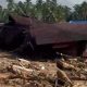 Suasana banjir bandang yang menerjang Desa Kota Tua, Kecamatan Tantom Angkola, Kabupaten Tapsel