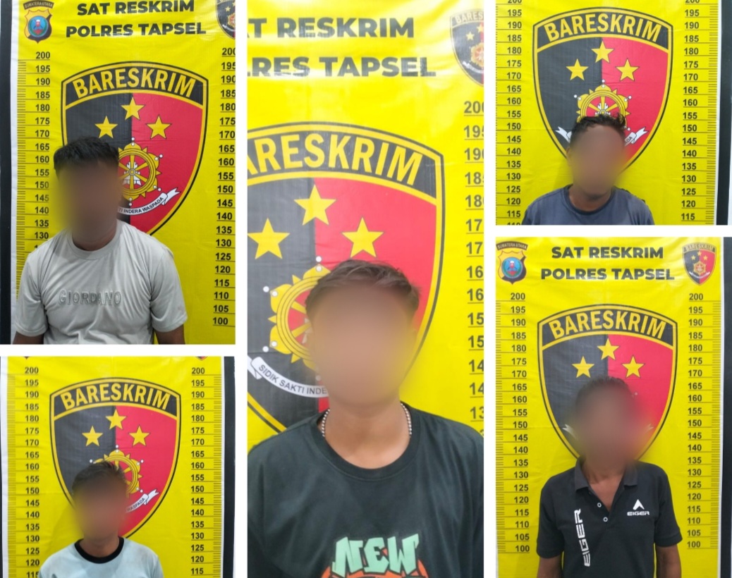 Kelima pria pengangkut buah sawit yang diduga keras hasil curian 'diangkut' Tim Opsnal Unit Pidum Sat Reskrim ke Mako Polres Tapsel