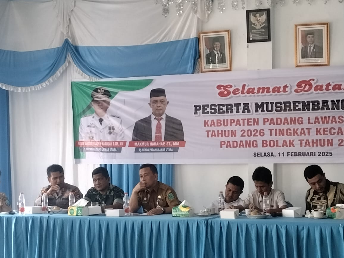 Kapolsek Padang Bolak, AKP Muallim Harahap, saat memberikan sambutan pada Musrenbang RKPD TA 2026 di tingkat Kecamatan
