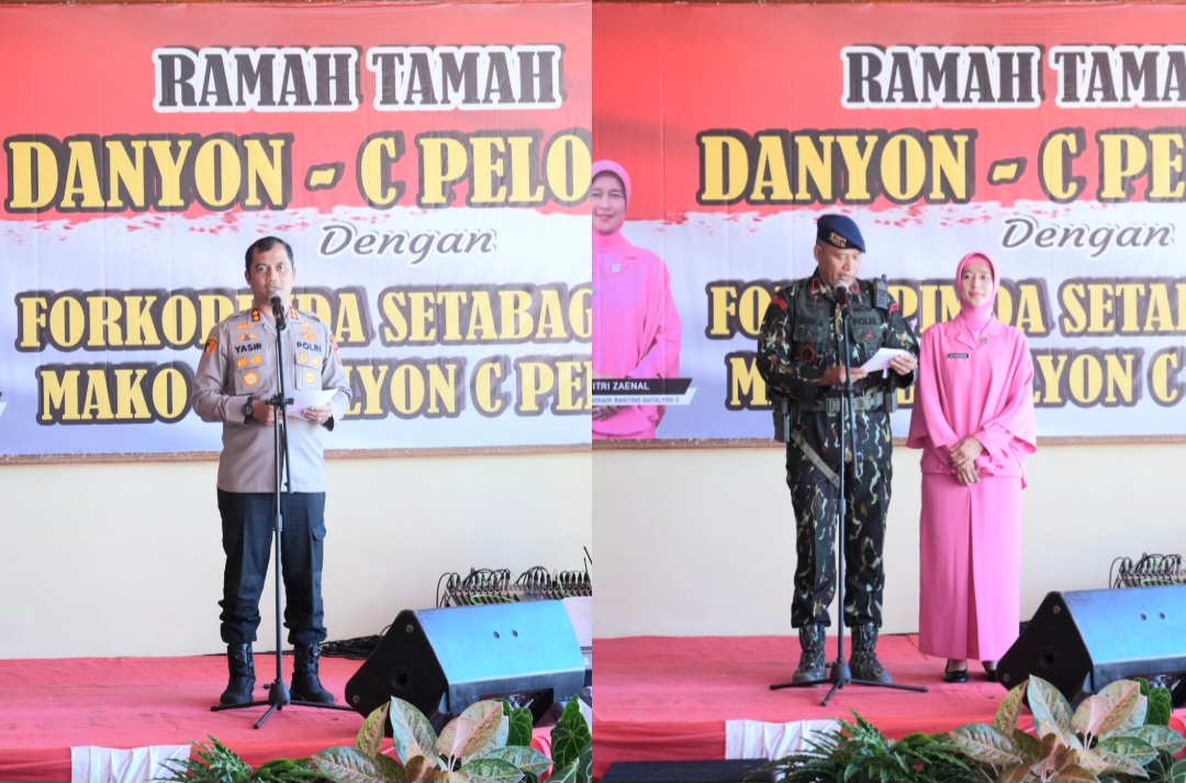 Kapolres Tapsel, AKBP Yasir Ahmadi, serta Danyon C Sat Brimob Poldasu yang baru, Kompol Zaenal Muchlisin, saat memberi sambutan pada kegiatan ramah tamah