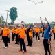 Kapolres Tapsel, AKBP Yasir Ahmadi, diwakili Waka Polres, Kompol Rapi Pinakri, beserta jajaran, saat mengikuti olahraga bersama