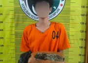 Seorang pemuda berinisial, IRH saat menunjukkan barang bukti berupa narkotika jenis ganja dengan berat Bruto 1.050 Gram atau 1 Kg lebih usai ditangkap Tim Opsnal Sat Resnarkoba Polres Padangsidimpuan