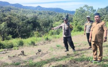 Personel Polsek Batang Toru, Aiptu Sayaman Siregar, saat meninjau lahan kosong milik Pemkab Tapanuli Selatan untuk ditanami jagung dalam rangka mendukung program Ketapang