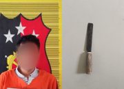 Pelaku penganiaya tukang bakso keliling, SH, berikut barang bukti sebilah pisau usai ditangkap Tim Opsnal Satreskrim Polres Padangsidimpuan