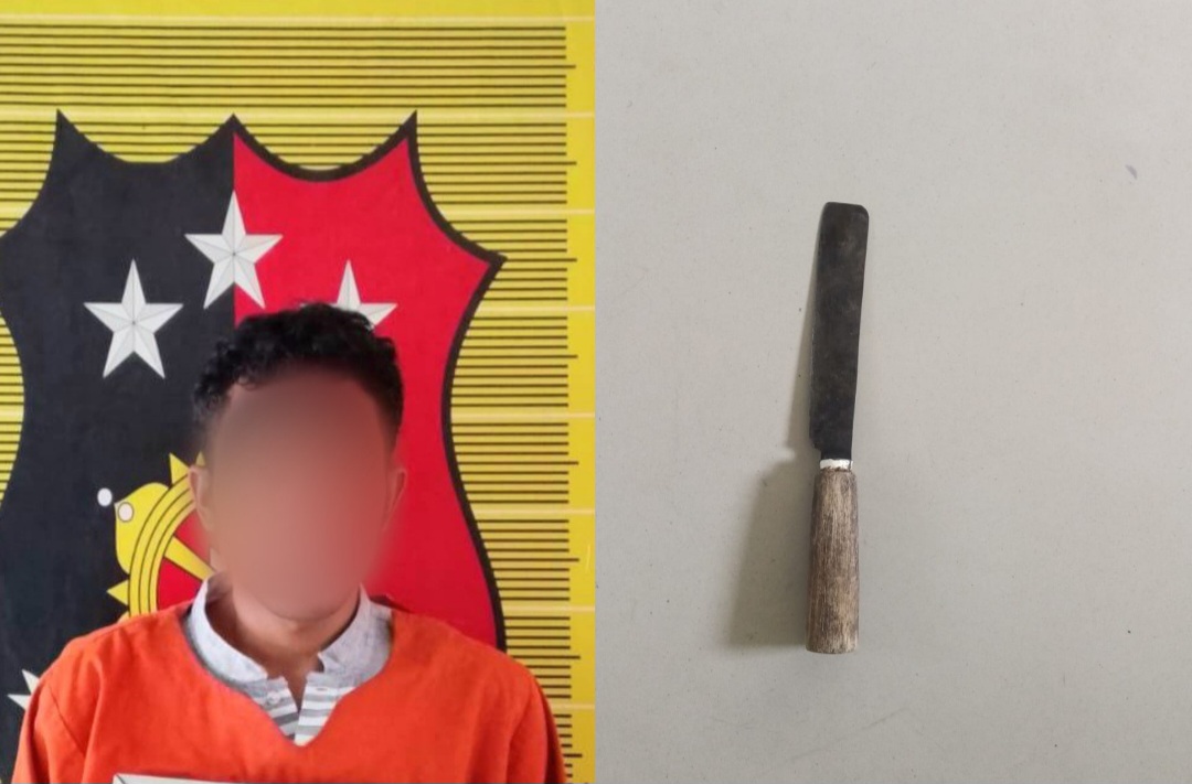 Pelaku penganiaya tukang bakso keliling, SH, berikut barang bukti sebilah pisau usai ditangkap Tim Opsnal Satreskrim Polres Padangsidimpuan