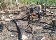 Personel Polsek Dolok bersama masyarakat saat melakukan pengecekan titik api yang terdeteksi melalui aplikasi Lancang Kuning di Desa Pamarai