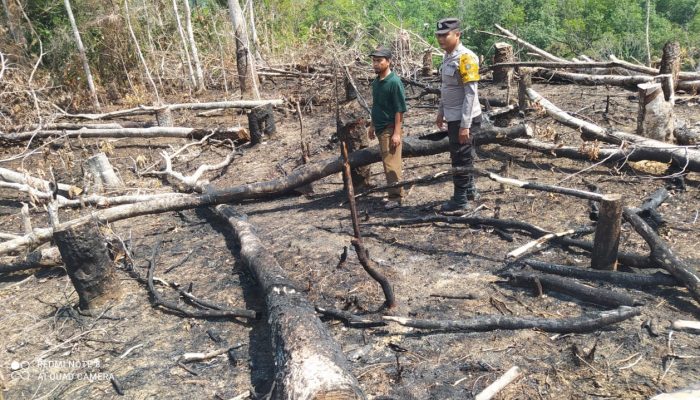 Polsek Dolok dan Warga Cek Titik Api Karhutla di Desa Pamarai