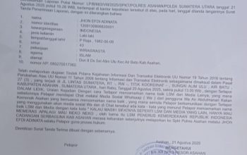 Berikut Surat Tanda Penerimaan Laporan (STPL) yang melaporkan Kakan Kemenag Asahan, Abdul Manan, terkait dugaan tudingan 'LSM dan Media Memeras'