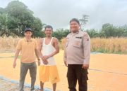 Kanit Binmas Polsek Batang Toru, Aipda Triono, saat meninjau lahan jagung di Desa Sumuran milik warga atas nama, Trisno