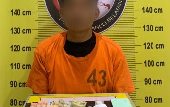 Seorang pria yang diduga kuat menjadi pengedar sabu berinisial, AH, warga Kabupaten Paluta, usai ditangkap Tim Opsnal Satresnarkoba Polres Tapsel bersama barang bukti narkotika jenis sabu