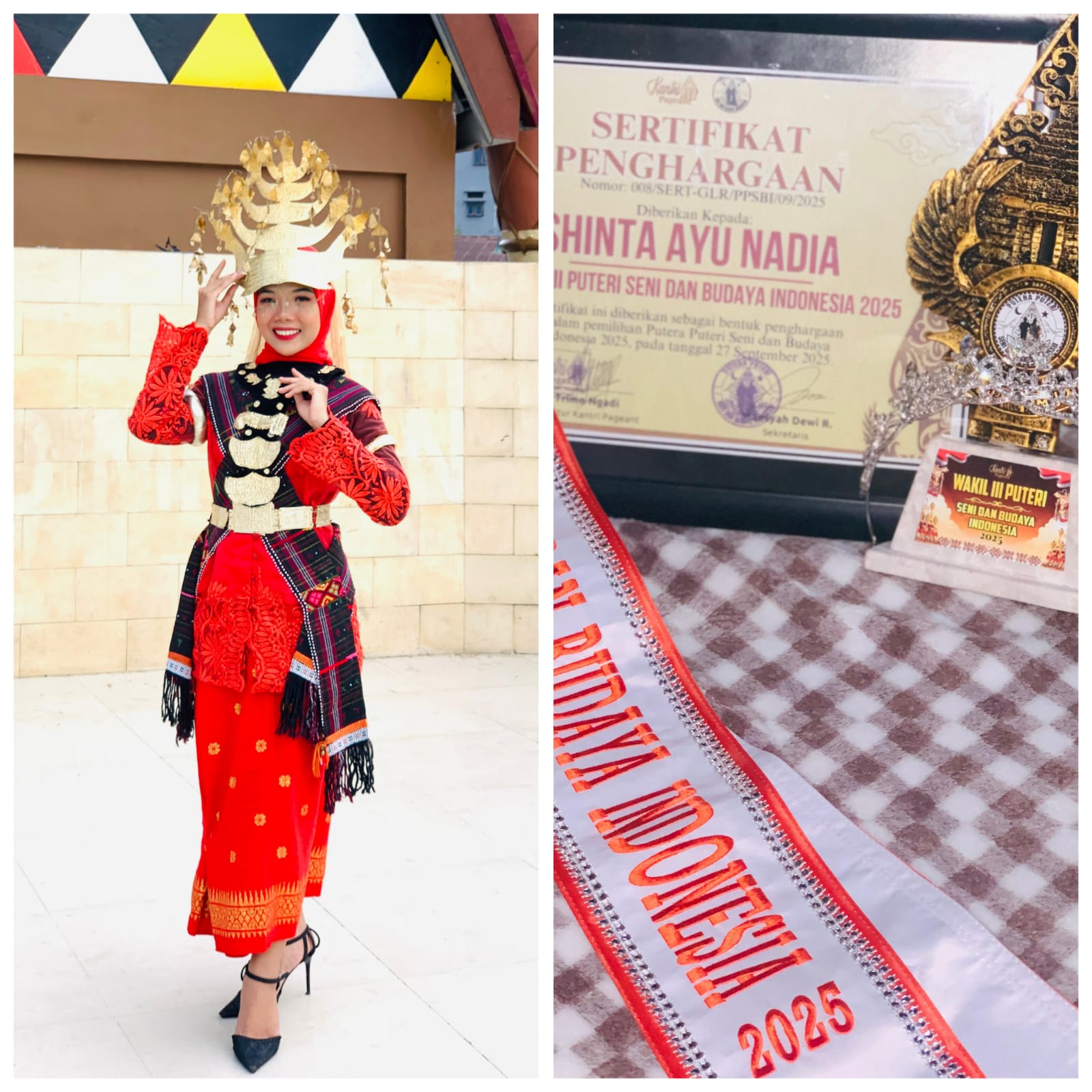Shinta Ayu Nadia, mahasiswi asal Kota Padangsidimpuan yang sukses mewakili mengharumkan nama Sumut di kancah nasional dengan menyabet gelar Wakil III Puteri Seni dan Budaya Indonesia 2025