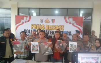 Kapolres Tapsel AKBP Yon Edi Winara, didampingi Kasat Reskrim AKP Hardiyanto, Kasat Lantas Iptu J Sihombing, Kasat Intelkam AKP Oloan Lubis, Kabag Log AKP Tongan Siregar, Kasat Samapta Iptu Edi Sofyan Nasution, Kasi Propam Ipda M Hutabarat, KBO Sat Reskrim Iptu TP Saragih, Kanit Pidum Sat Reskrim Polres Tapsel Ipda Bambang Rahmadi, Kanit Tipidkor Ipda Saad Mardian Harahap, Kasi Humas Ipda Amalisa Nofriyanti Siregar, dan lainnya, saat menunjukkan barang bukti kasus pencurian dan kekerasan terhadap pedagang sate