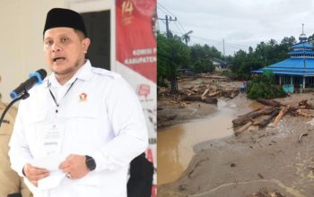 Ketua DPC Partai Gerindra Tapsel Abdul Basith Dalimunthe (kiri) dan suasana bencana alam di salah satu Kecamatan di Tapsel (kanan)