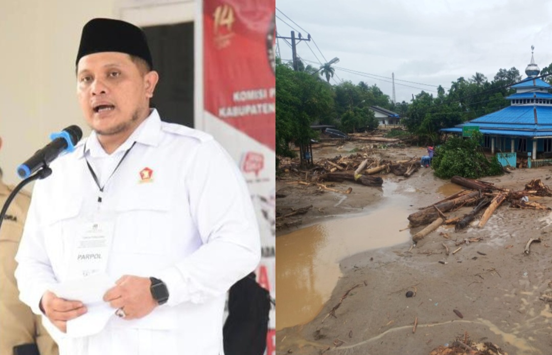 Ketua DPC Partai Gerindra Tapsel Abdul Basith Dalimunthe (kiri) dan suasana bencana alam di salah satu Kecamatan di Tapsel (kanan)