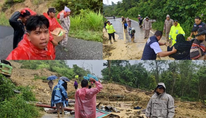 Kasat Resnarkoba Polres Tapsel dan Kapolsek Sipirok Bantu Evakuasi Korban Longsor Sambil Bawa Logistik Makanan