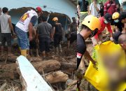 Tim Relawan DPC Partai Gerindra Tapsel dipimpin Sekretaris, Nauli Harahap, saat proses evakuasi satu jenazah seorang pria paruh baya di Desa Garoga