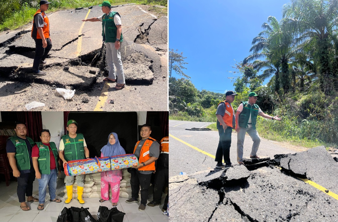 Ketua Baznas Tapsel, Jon Sujani Pasaribu, bersama Tim gabungan saat meninjau langsung wilayah terisolir akibat bencana alam di Desa Baung menuju Kelurahan Rianiate, Kecamatan Angkola Sangkunur, sekaligus menyerahkan bantuan dari Baznas Tapsel dan Baznas RI sebagai upaya tanggap darurat terhadap masyarakat yang terdampak