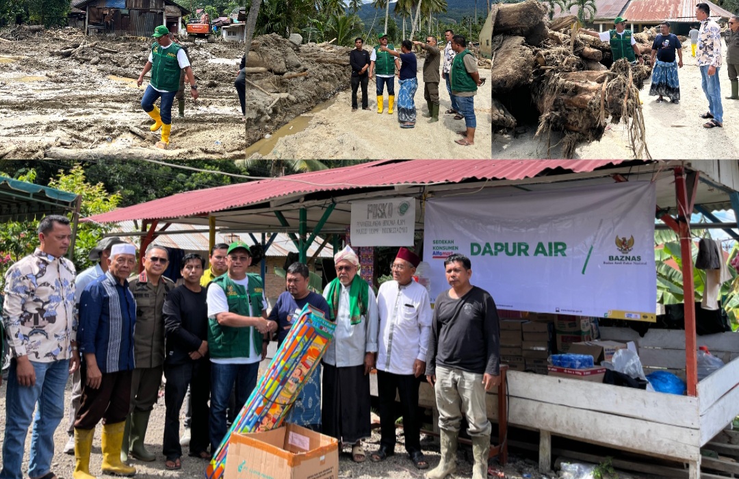 Ketua Baznas Tapsel, Jon Sujani Pasaribu, dan jajaran bekerja sama dengan Baznas RI terus menunjukkan komitmen dalam menghadirkan kepedulian bagi masyarakat terdampak bencana dengan menyalurkan bantuan ke Desa Tolang Julu, Kecamatan Sayur Matinggi.