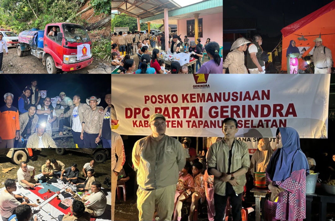 Ketua DPC Partai Gerindra Tapsel, Abdul Basith Dalimunthe, bersama Tim Relawan dan dipandu Ketua Komisi A DPRD Tapsel yang juga dari Fraksi Gerindra, Irmansyah Siregar, saat melakukan misi kemanusiaan yang heroik dengan menyalurkan bantuan, mendirikan Posko kemanusiaan, dan menyediakan pelayanan kesehatan bagi masyarakat terdampak bencana banjir dan longsor di Pasir Bidang dan Kelurahan Rianiate, Kecamatan Angkola Sangkunur