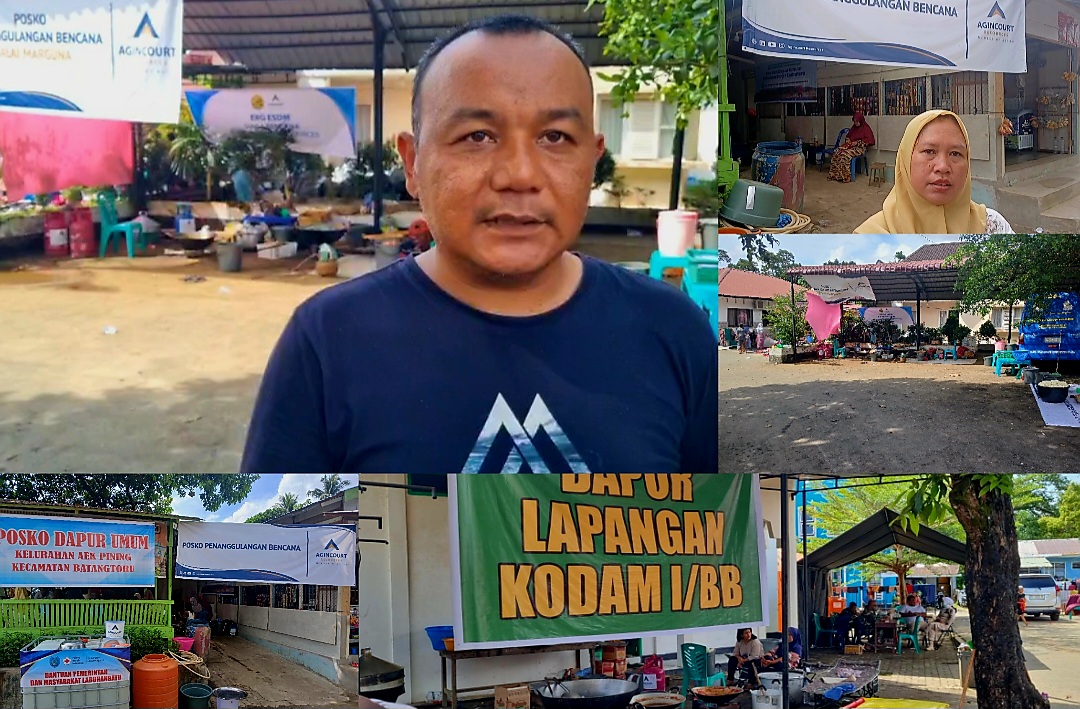 Camat Batang Toru, Mara Tinggi Siregar, dan Ketua PKK Kelurahan Aek Pining sekaligus Penanggung Jawab Dapur Umum setempat, Ny Puji Hendra Sakti, saat menjelaskan situasi terkini pasca-bencana serta penanganan ke masyarakat terdampak banjir dan longsor