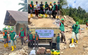 Ketua Baznas Tapsel, Jon Sujani Pasaribu, dan jajaran berkolaborasi dengan Yayasan SDIT Mutiara Cendikia Lubuk Linggau Sumsel dalam menyalurkan bantuan terhadap korban banjir bandang dan longsor