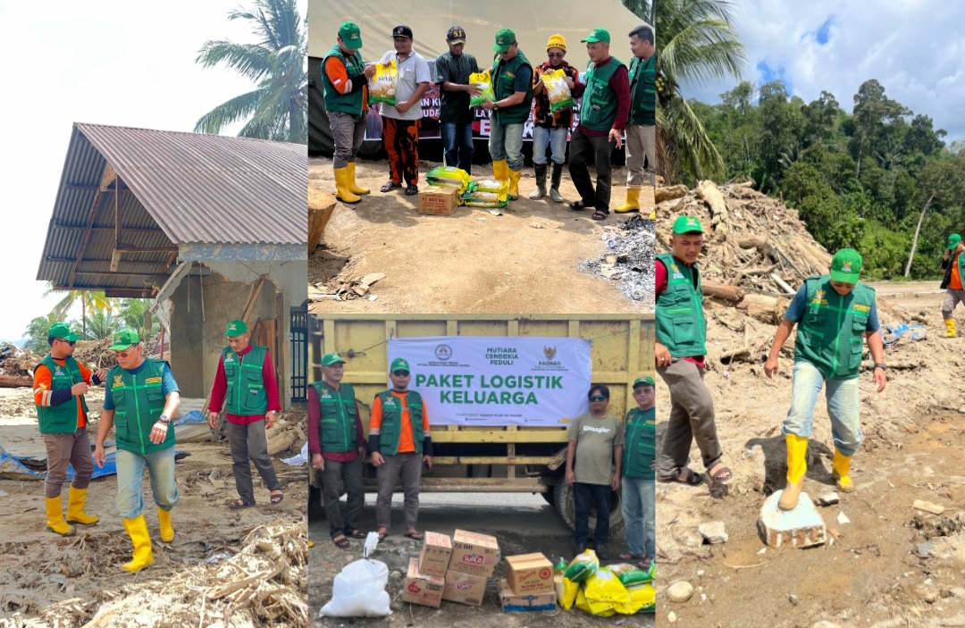 Ketua Baznas Tapsel, Jon Sujani Pasaribu, dan jajaran berkolaborasi dengan Yayasan SDIT Mutiara Cendikia Lubuk Linggau Sumsel dalam menyalurkan bantuan terhadap korban banjir bandang dan longsor